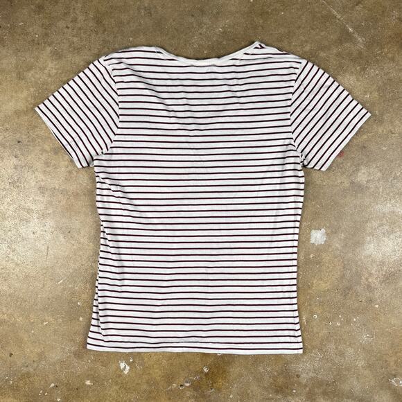 Ralph Lauren Sport Y2K Women’s XL Striped V-Neck T-Shirt Burgundy‎ White - Picture 4 of 11